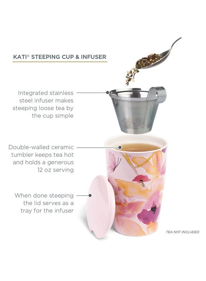 Tea Forte Tea Forte Mariposa Double-Walled Ceramic Kati Cup with Removable Stainless Steel Infuser Basket and Lid, Steeps 12 oz Loose Leaf Tea, Lid and Cup Dishwasher & Microwave Safe, Gifts for Mom  - Image 3