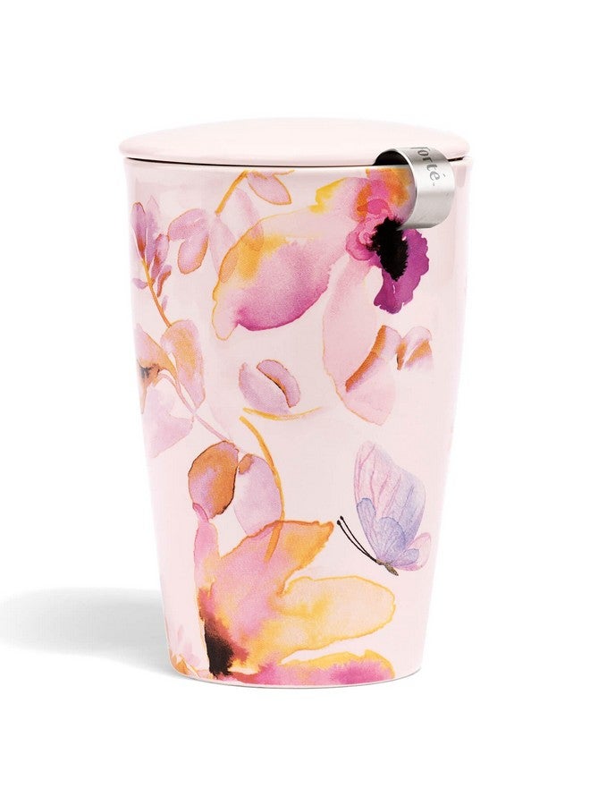 Tea Forte Tea Forte Mariposa Double-Walled Ceramic Kati Cup with Removable Stainless Steel Infuser Basket and Lid, Steeps 12 oz Loose Leaf Tea, Lid and Cup Dishwasher & Microwave Safe, Gifts for Mom  - Image 1