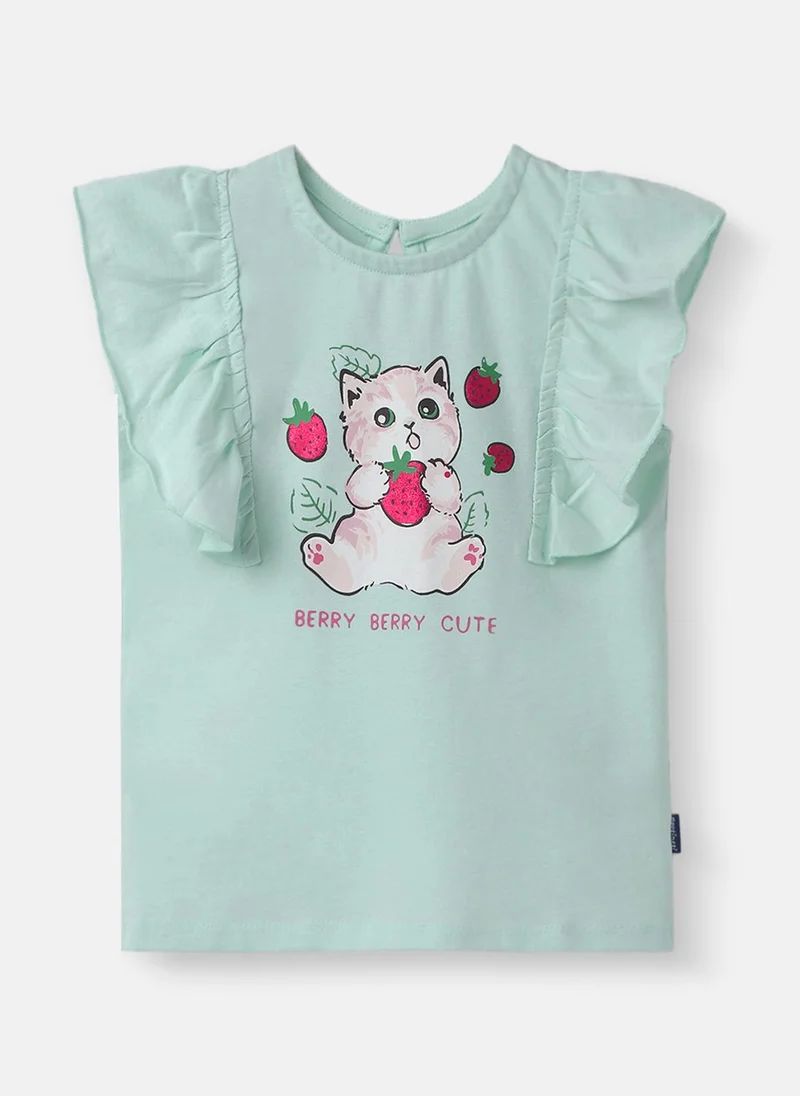 Nautinati Nautinati Girls' Berry Cute Kitten Graphic Cotton Top | Sleeveless | Age 12–18M