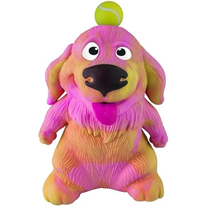 ORB Funkee Animalz Dog Jumbo (Yellow/Pink) - Big 5 lb Stretchy Dog with Ball - Funny, Squishy, Squeeze for Stress Relief - Novelty Sensory Fidget Popular Collectible Animal Toys for Kids and Adults - Image 2