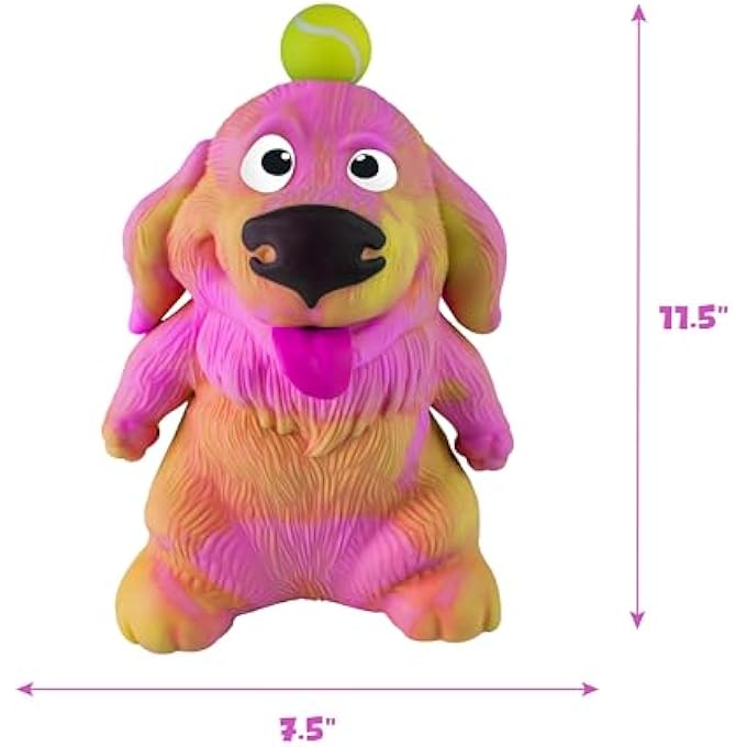 ORB Funkee Animalz Dog Jumbo (Yellow/Pink) - Big 5 lb Stretchy Dog with Ball - Funny, Squishy, Squeeze for Stress Relief - Novelty Sensory Fidget Popular Collectible Animal Toys for Kids and Adults - Image 5