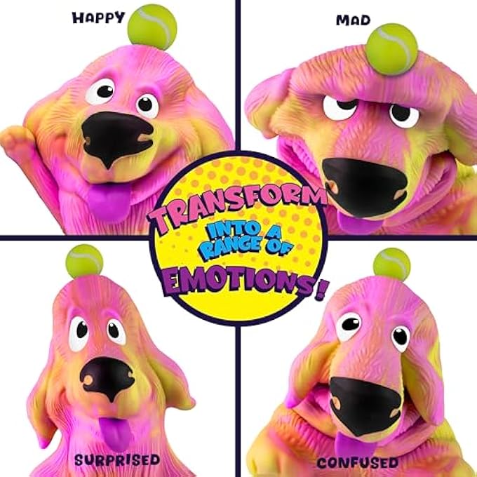 ORB Funkee Animalz Dog Jumbo (Yellow/Pink) - Big 5 lb Stretchy Dog with Ball - Funny, Squishy, Squeeze for Stress Relief - Novelty Sensory Fidget Popular Collectible Animal Toys for Kids and Adults - Image 3