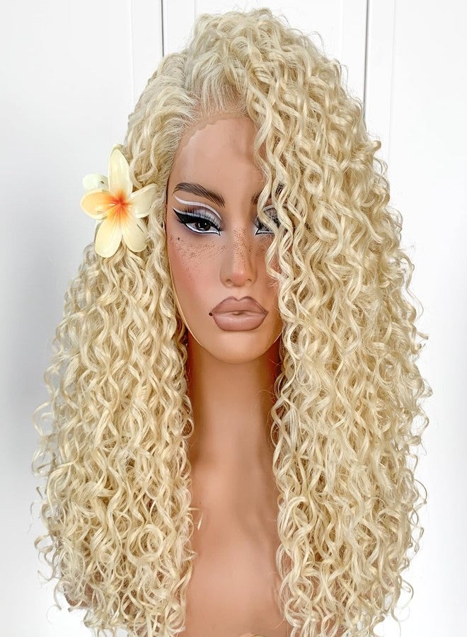 MITIMES 13x6 Curly Wig Synthetic Lace Front Wig Pre-Plucked Blonde Wear And Go Glueless Afro Wig Blonde HD 613 Lace Frontal Wig - Image 1