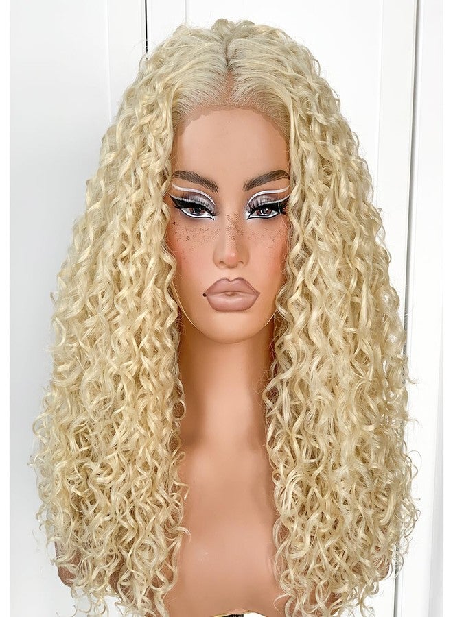 MITIMES 13x6 Curly Wig Synthetic Lace Front Wig Pre-Plucked Blonde Wear And Go Glueless Afro Wig Blonde HD 613 Lace Frontal Wig - Image 3