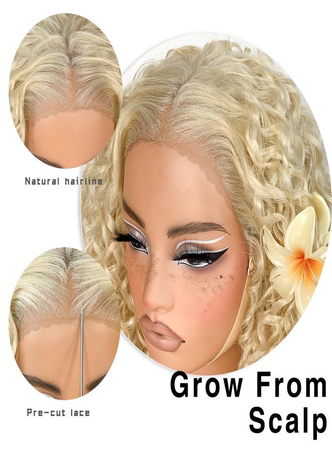 MITIMES 13x6 Curly Wig Synthetic Lace Front Wig Pre-Plucked Blonde Wear And Go Glueless Afro Wig Blonde HD 613 Lace Frontal Wig - Image 4