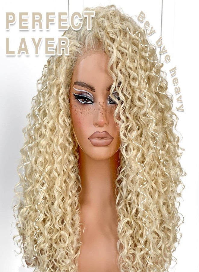 MITIMES 13x6 Curly Wig Synthetic Lace Front Wig Pre-Plucked Blonde Wear And Go Glueless Afro Wig Blonde HD 613 Lace Frontal Wig - Image 2