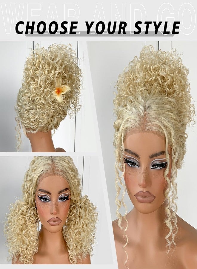 MITIMES 13x6 Curly Wig Synthetic Lace Front Wig Pre-Plucked Blonde Wear And Go Glueless Afro Wig Blonde HD 613 Lace Frontal Wig - Image 5