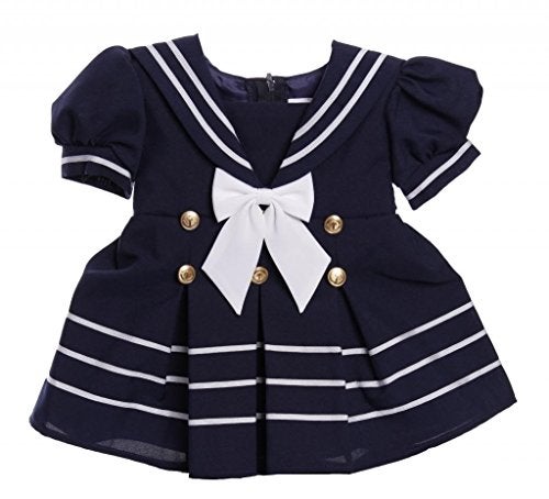 iGirlDress Baby Toddler Girls Nautical Sailor Dress with Hat 3T Navy - Image 2