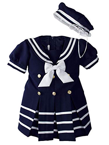 iGirlDress Baby Toddler Girls Nautical Sailor Dress with Hat 3T Navy - Image 1