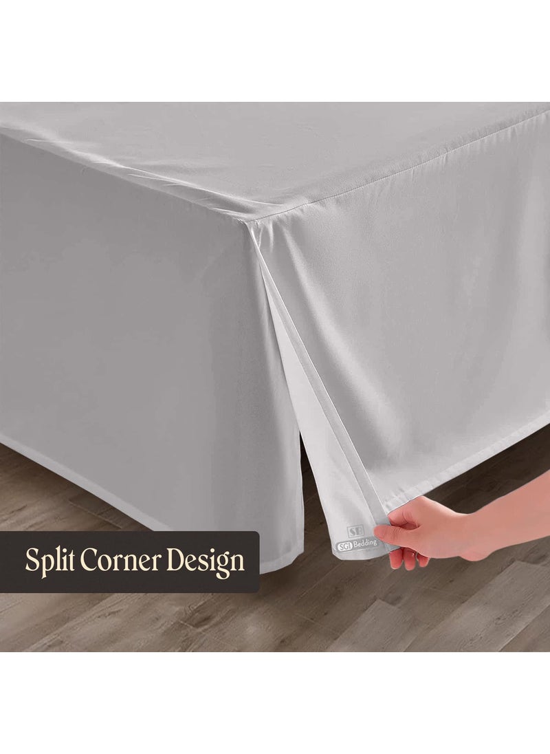 SGI bedding 18 Inch Drop Bed Skirt California King Size with Platform to Stay in Place Elegant Pleated Design with Split Corners Wrinkle Resistant Fabric for Modern and Stylish Look - Light Grey