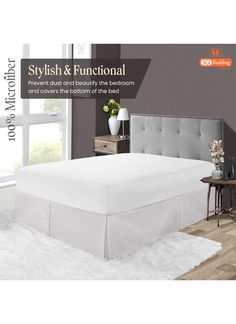 SGI bedding 18 Inch Drop Bed Skirt California King Size with Platform to Stay in Place Elegant Pleated Design with Split Corners Wrinkle Resistant Fabric for Modern and Stylish Look - Light Grey