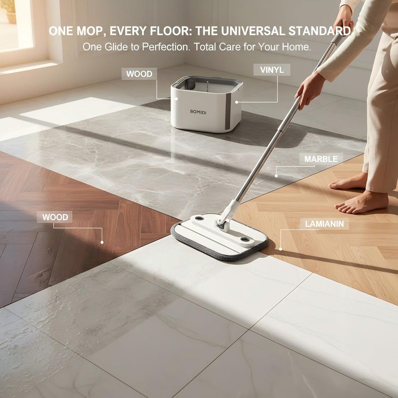 BOMIDI Spin Mop Bucket Set, 360 Degree Spinning Mop with Self Separation Dirty and Clean Water System, Easy Wring Floor Mop with Detachable Heads for Floor Cleaning on Home Kitchen - Image 3