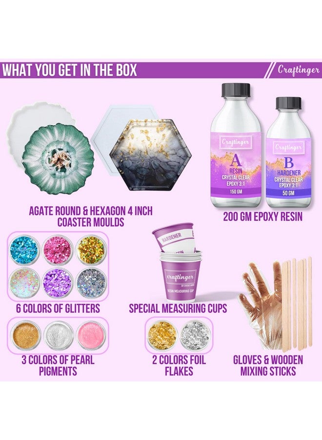 Craftinger طقم كوستر ريزين DIY من كرافتينجر مع 200 جرام من راتنج الإيبوكسي وقوالب والمزيد، متعدد الألوان - Image 2