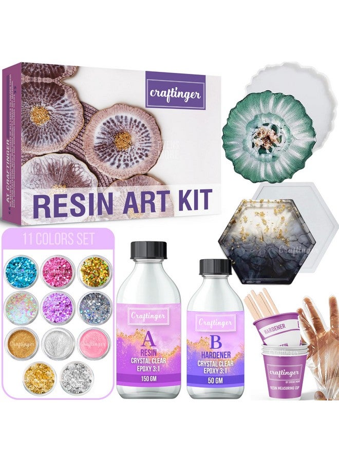 Craftinger طقم كوستر ريزين DIY من كرافتينجر مع 200 جرام من راتنج الإيبوكسي وقوالب والمزيد، متعدد الألوان - Image 1