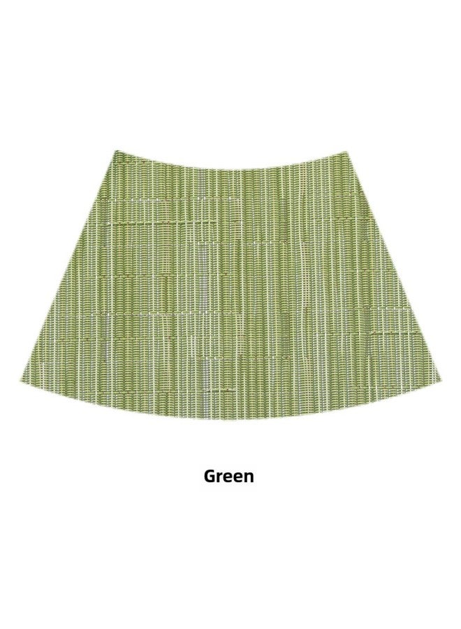 Loquat Round Table Fan-shaped Pvc Placemat Chinese Hotel Box Dining Table Mat Curved Heat Insulation Mat Spot Home Coaster-Color:Bamboo Green Curved Fan.-Specifications:43*29cm - Image 1