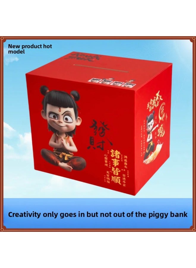 Generic The Magic Boy Fortune Piggy Bank Can Only Enter The Wooden Simple Savings Plan Solid Color Chinese Style Cute-Color:Product【get Rich Overnight】-Size:Medium Size [strongly Recommended] (can Save 6w)  - Image 3