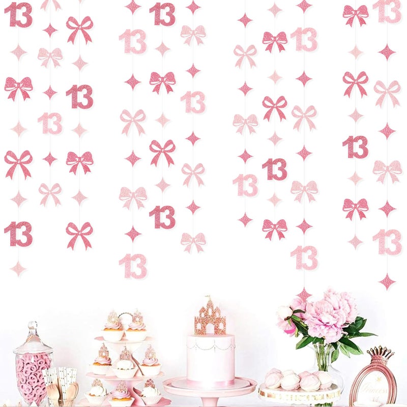 pinkblume Glitter Pink 13th Bow Birthday Decorations Hot Pink Conquette Bow Garland Streamer Banner Backdrop for Girls Happy 13th Birthday Official Teenager Cheers to 13 Years Old Anniversary Party Supplies - Image 4