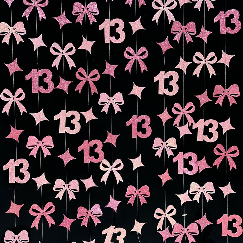 pinkblume Glitter Pink 13th Bow Birthday Decorations Hot Pink Conquette Bow Garland Streamer Banner Backdrop for Girls Happy 13th Birthday Official Teenager Cheers to 13 Years Old Anniversary Party Supplies - Image 5