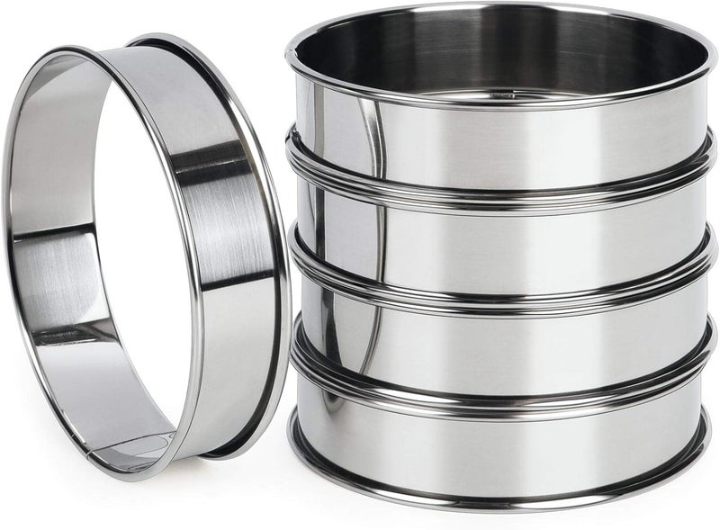 FANGSUN 4 Inch English Muffin Rings, Stainless Steel Crumpet Rings, Tart Rings for Baking, Double Rolled Nonstick Round Cake Ring, Metal Pastry Ring Mold for Dessert Food Making Tool - Image 1