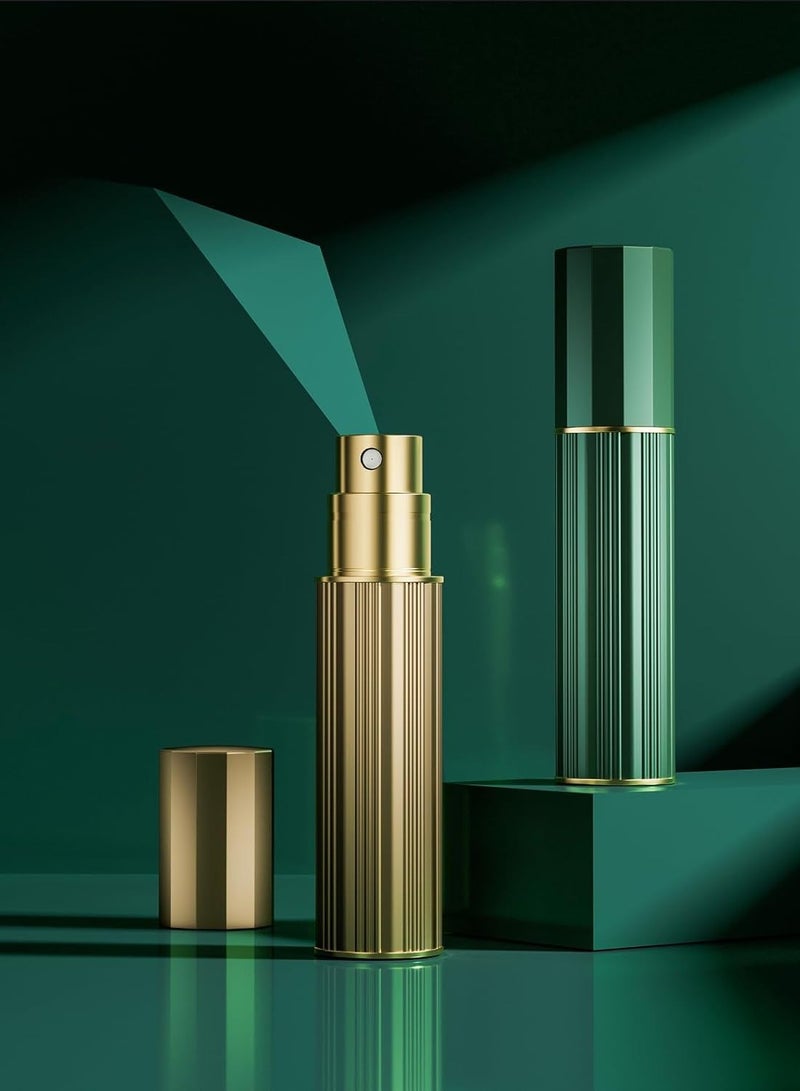زجاجة عطر قابلة لإعادة الملء مكونة من قطعتين زجاجة عطر رذاذ للسفر صغيرة سعة 5 مل رذاذ رذاذ حاوية عطر فارغة محمولة لقضاء عطلة ما بعد الحلاقة والليل (أخضر/ذهبي) - Image 2