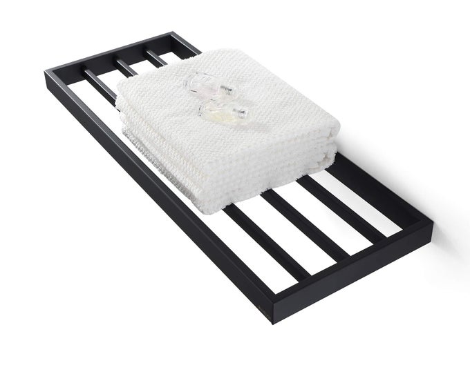 LAVATORY BATH TOWEL SHELFMINIMALIST TOWEL RACK FOR BATHROOMWALL MOUNTED AND MODERN HOTEL STYLE WITH TOWEL BARTOWEL HOLDER 24INCH MATTE BLACK 073090MB LER SERIES