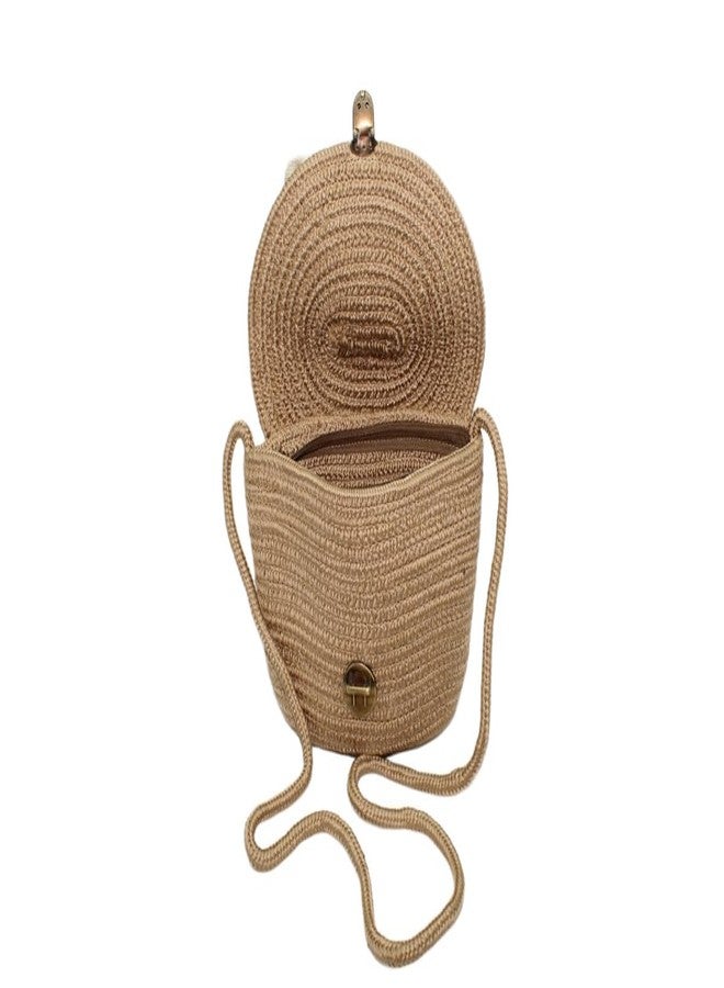 AURKA Women Handmade Crochet Sling Bag, Knitted Crossbody Shoulder Purse With Floral Applique, Small Lightweight Mini Handbag With Magnetic Lock for Daily & Casual Use (Brown) - Image 2