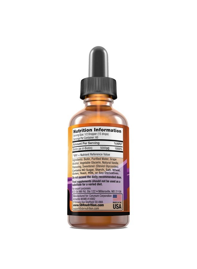 SBR Nutrition قطرات سائل البيوتين من SBR Nutrition، 5000 ميكروغرام لكل حصة (60) 1.0 أونصة سائلة (30 مل) بنكهة الفانيليا - Image 2