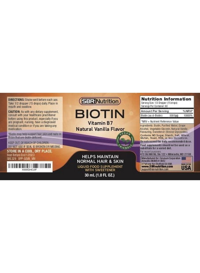 SBR Nutrition قطرات سائل البيوتين من SBR Nutrition، 5000 ميكروغرام لكل حصة (60) 1.0 أونصة سائلة (30 مل) بنكهة الفانيليا - Image 3