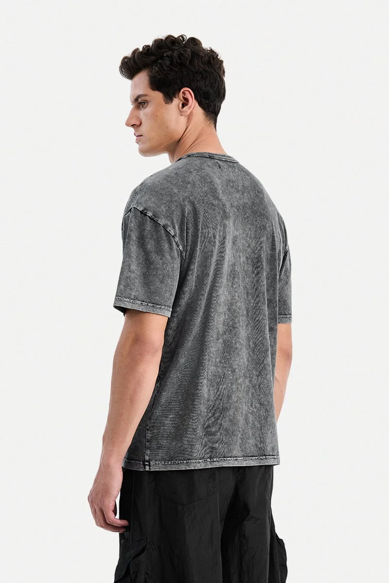 SNITCH Black Black Textured Half Sleeve Oversized Casual T-Shirt for Men | Best Price UAE