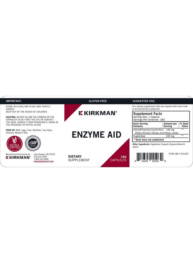 Kirkman Enzyme-Aid Dietary Supplement 180 Capsules - Image 3