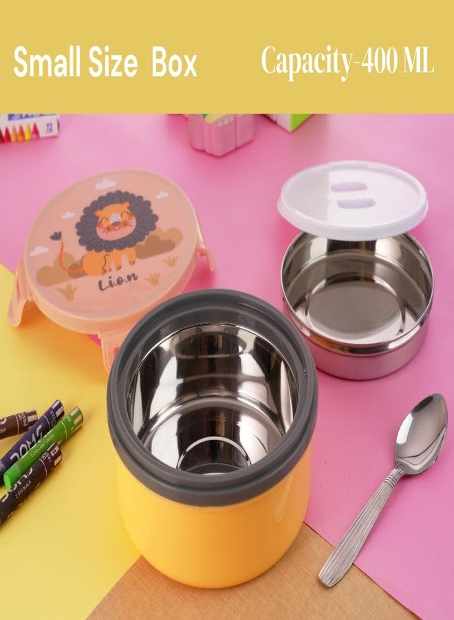 Nabhya Tasty Bites Stainless Steel Leak-Proof Snacks Lunch Box for Kids, Outer Plastic Inner Steel Lunch Box with Container & Steel Spoon Lunch Box for School Kids (Orange) - Image 2