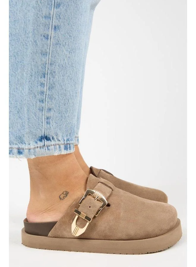 (Sofia) Women's Genuine Leather Sabo Platform Violet Sandal.