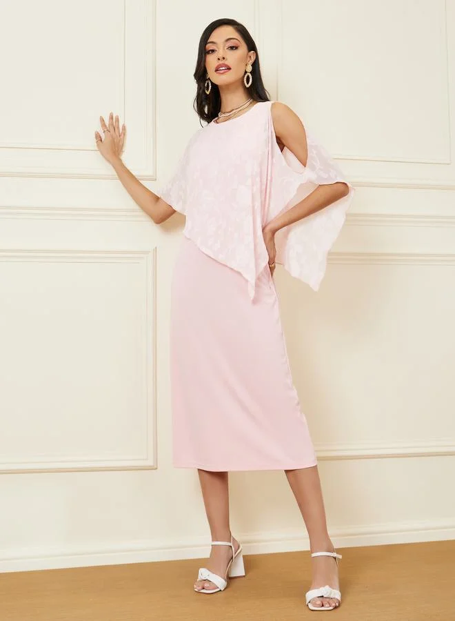Styli Burnout Texture Cape Sleeves Shift Midi Dress