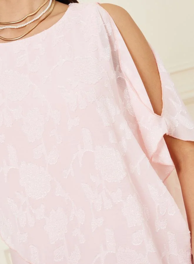 Styli Burnout Texture Cape Sleeves Shift Midi Dress