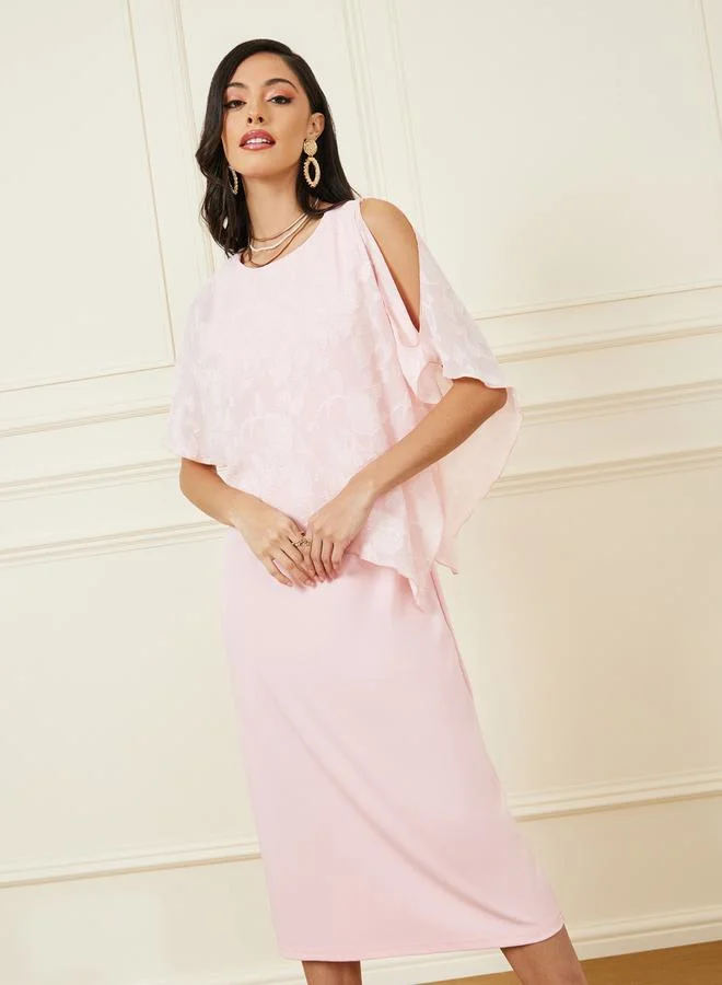 Styli Burnout Texture Cape Sleeves Shift Midi Dress