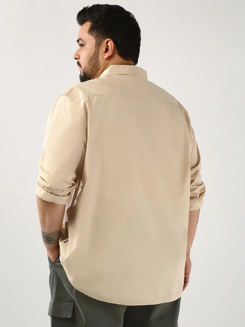 Urbano Fashion  Urbano Plus Men's Beige Cotton Full Sleeve Regular Fit Casual Solid Shirt  | Best Price UAE