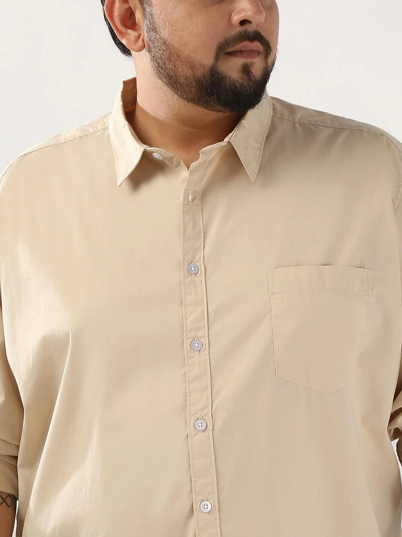 Urbano Fashion  Urbano Plus Men's Beige Cotton Full Sleeve Regular Fit Casual Solid Shirt  | Best Price UAE