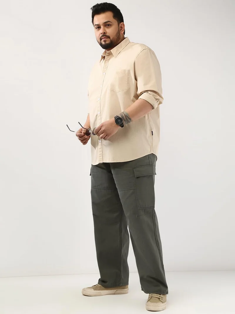 Urbano Fashion  Urbano Plus Men's Beige Cotton Full Sleeve Regular Fit Casual Solid Shirt  | Best Price UAE