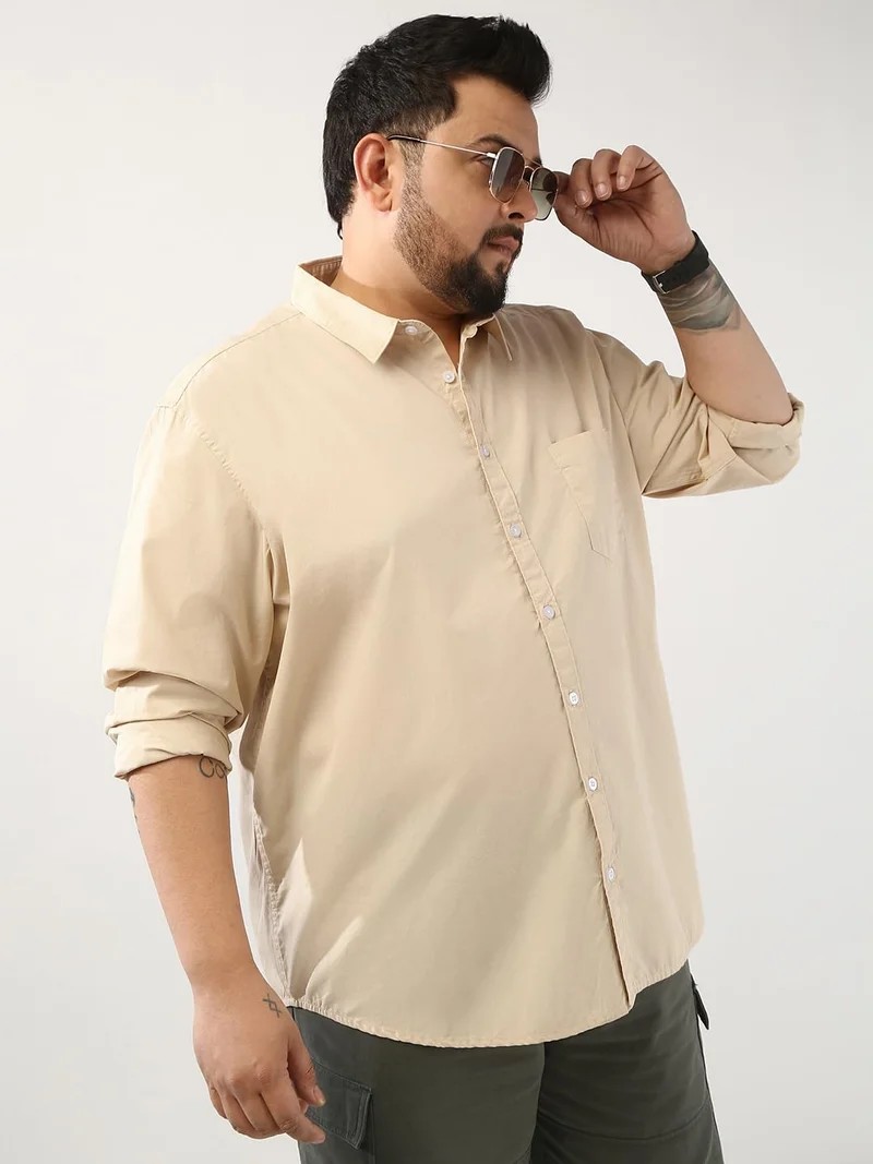 Urbano Fashion  Urbano Plus Men's Beige Cotton Full Sleeve Regular Fit Casual Solid Shirt  | Best Price UAE