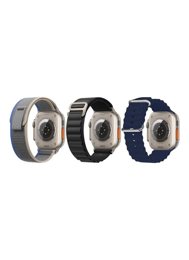 NIBEMINENT - 3Pack for Apple Watch Band 49mm 45mm 44mm 42mm Alpine Loop Band, Trail Ocean Compatible with Ultra/8/7/SE/6/5/4/3/2/1 Dark Blue/Black/Dark Grey - Image 1