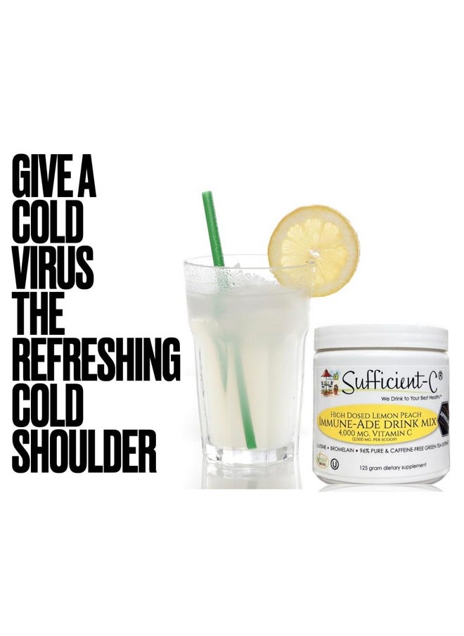 Sufficient-C Sufficient-C High Dose Non-GMO Vitamin C Lemon Peach Immune-Ade Drink Mix, Convenient 125 Gram Size w/L-lysine, Bromelain & a Premium 96% Pure Green Tea Extract - Stomach Friendly, Adrenal Supportive  - Image 3