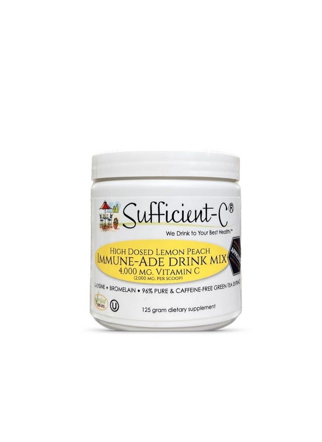 Sufficient-C Sufficient-C High Dose Non-GMO Vitamin C Lemon Peach Immune-Ade Drink Mix, Convenient 125 Gram Size w/L-lysine, Bromelain & a Premium 96% Pure Green Tea Extract - Stomach Friendly, Adrenal Supportive  - Image 1