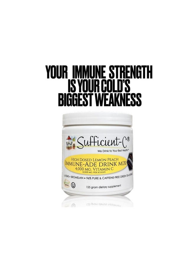Sufficient-C Sufficient-C High Dose Non-GMO Vitamin C Lemon Peach Immune-Ade Drink Mix, Convenient 125 Gram Size w/L-lysine, Bromelain & a Premium 96% Pure Green Tea Extract - Stomach Friendly, Adrenal Supportive  - Image 4