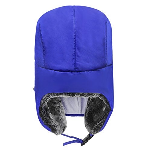 Fakeface Unisex Kids Teens Girls Boys Faux Fur Winter Warm Trapper Hat with Ear Flaps,Windproof Face Mask Fleece Thermal Outdoor Snow Ski Russian Ushanka Cap Trapper Trooper Pilot Aviator Hat Headwear - Blue - - Image 5
