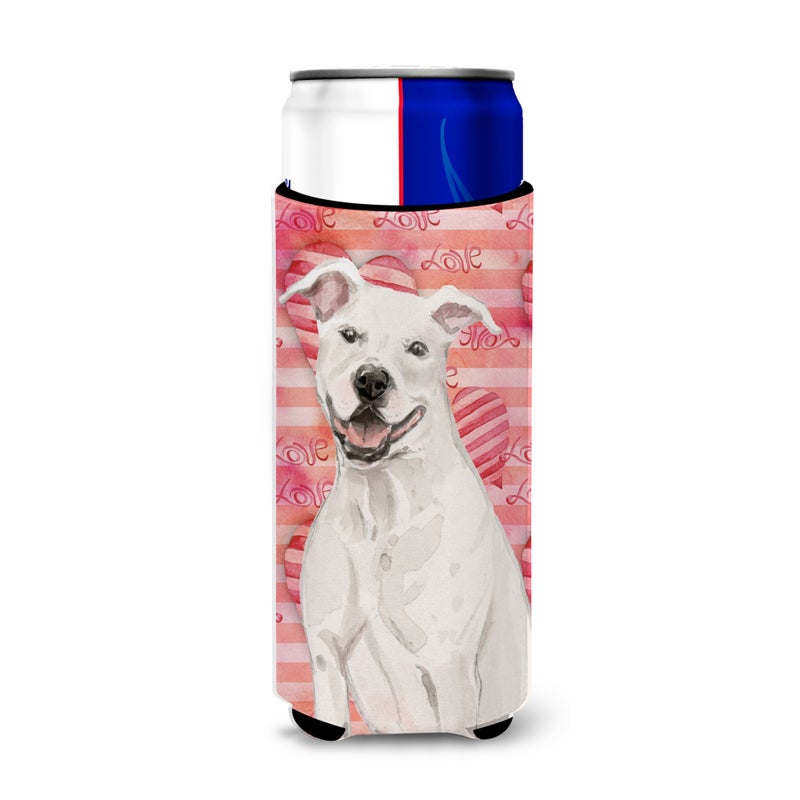 Caroline's Treasures ""Caroline's Treasures White Staffie Bull Terrier Love Decorative Can Hugger  Slim  Multicolor"" 