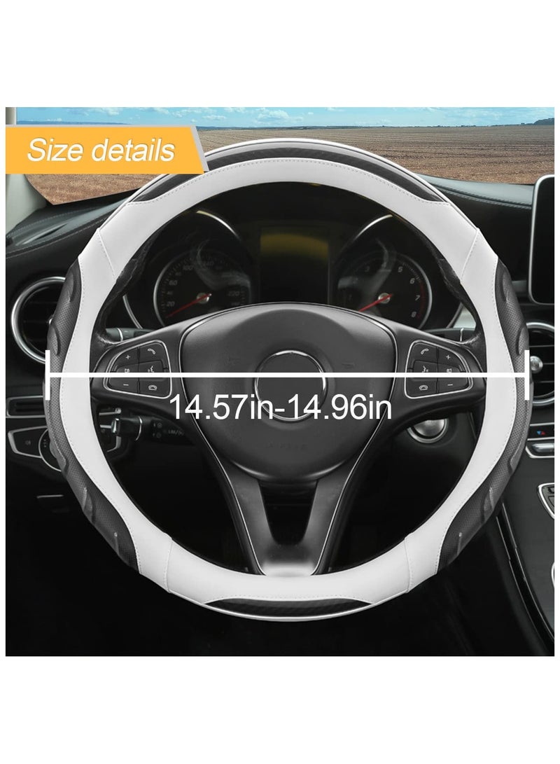 SOLARAE Leather Steering Wheel Cover, Auto Car Stretch Steering Wheel Protector, Universal 15 Inch Anti-Slip Breathable Microfiber Odorless Steering Wheel Cover for Men Women Fit for Most Cars (Black/White) - Image 2