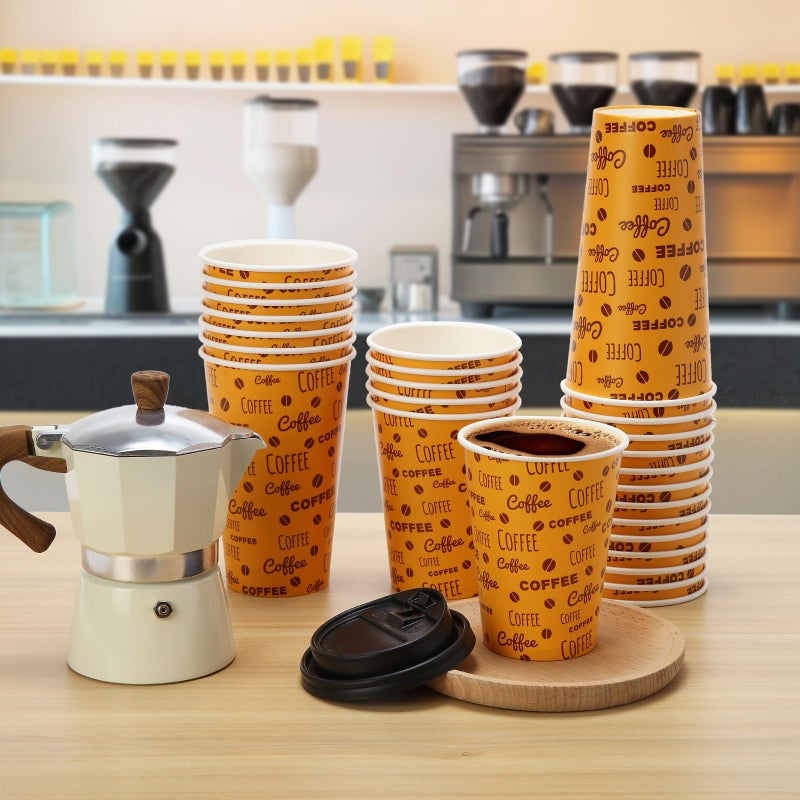 Tamone 100 PACK 16OZ Disposable Coffee Cups with Lids  To Go Coffee Cups with Lids Leak Proof  Coffee Bean Design Brown Paper Cups for Cold/Hot Beverage Chocolate Cocoa for Home Office - Image 5