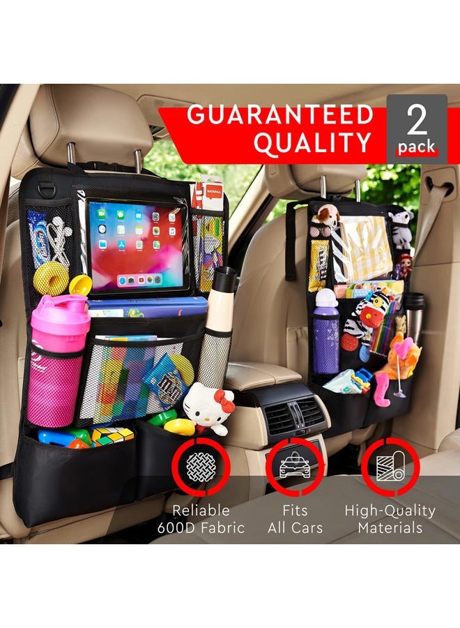 Helteko Backseat Car Organizer, Kick Mats Back Seat Protector with Touch Screen Tablet Holder, Back Seat Organizer for Kids with 9 Storage Pockets, Travel Accessories (2 Pack, Beige) - Image 2