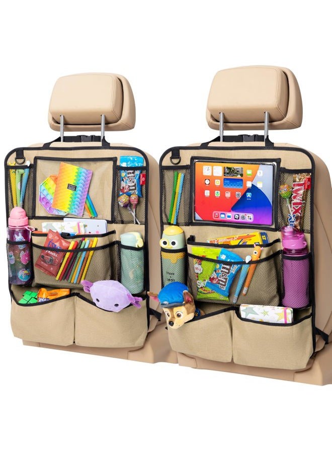 Helteko Backseat Car Organizer, Kick Mats Back Seat Protector with Touch Screen Tablet Holder, Back Seat Organizer for Kids with 9 Storage Pockets, Travel Accessories (2 Pack, Beige) - Image 1