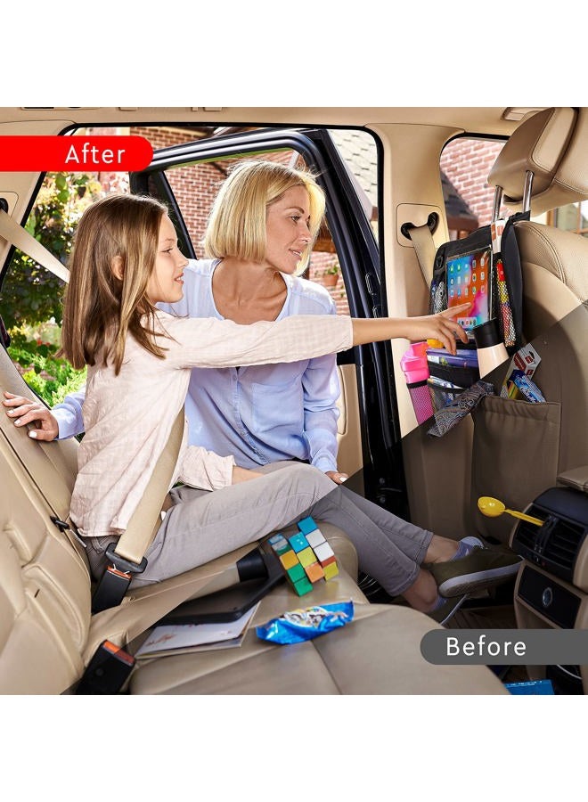 Helteko Backseat Car Organizer, Kick Mats Back Seat Protector with Touch Screen Tablet Holder, Back Seat Organizer for Kids with 9 Storage Pockets, Travel Accessories (2 Pack, Beige) - Image 3